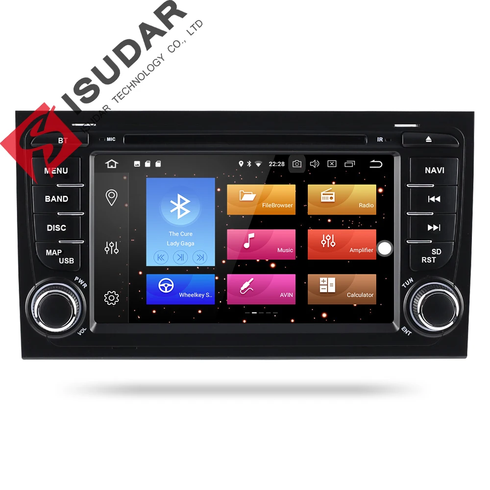 Isudar Автомагнитола с 7 Дюймовым Экраном 2 Din на Android 8.0.0 Для Автомобилей Audi/A4/S4 2002-2008