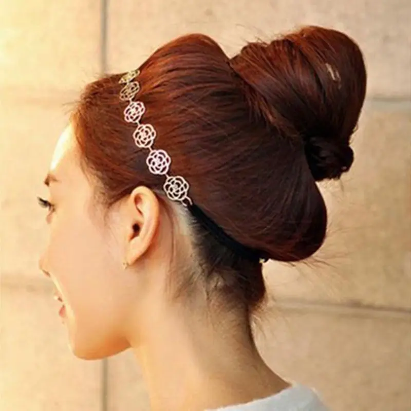 Милые металлические женские полые розы цветы эластичная резинка для волос