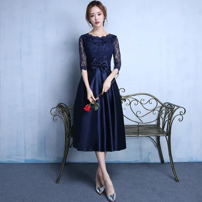 DongCMY кружева новая мода черного цвета размера плюс Robe De Roiree Вечерние Короткие вечерние платья - Цвет: Тёмно-синий