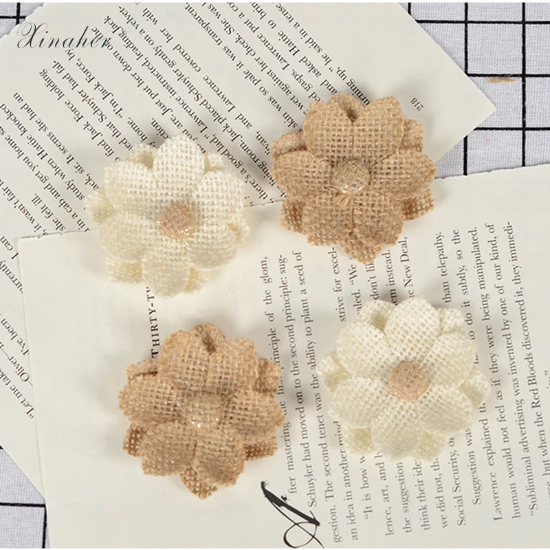 10 шт. ручной работы из натурального джутового мешковины Hessian flower DIY товары для рукоделия винтажные Свадебные украшения в деревенском стиле