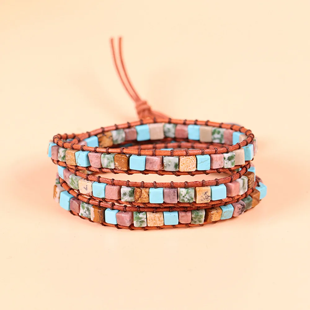 Уникальные смешанные природные камни кубический камень 3 нити браслеты ручной