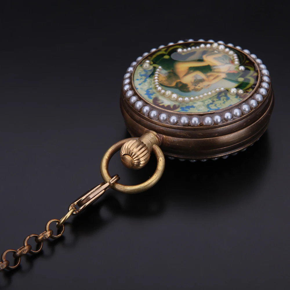 Брелок карманные часы женщина моды механические римские цифры набор