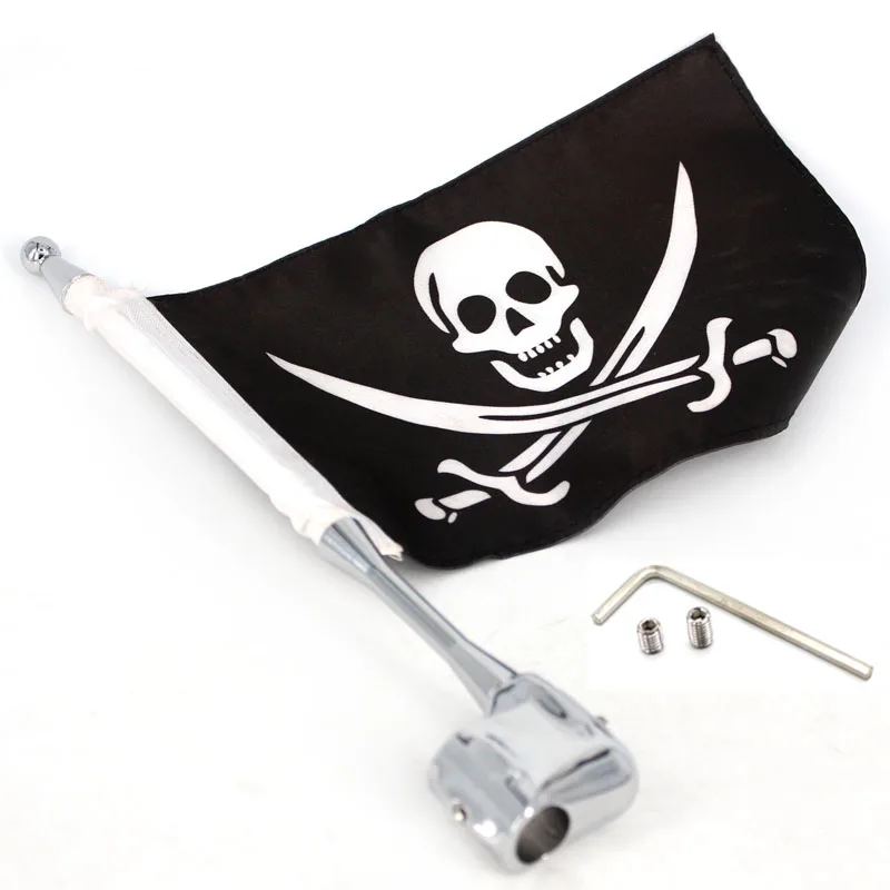 Pirate Мотоцикл, флаг шест Боковое крепление Чемодан стойки телевизионные антенны вертикальная для Honda Goldwing GL1800 2001-2011 02 03 04 05 06 07 08 09 10 - Цвет: Pirate