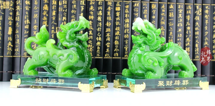 

17CM - A pair # 2024 office home efficacious FENG SHUI Talisman Protection Money Drawing PI XIU green jade Sculpture ART statue