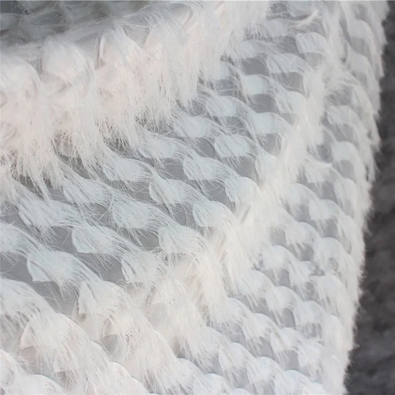 Lace40 100*150 см белого цвета ручной работы 3d вышивка Украшенные перьями и бахромой из