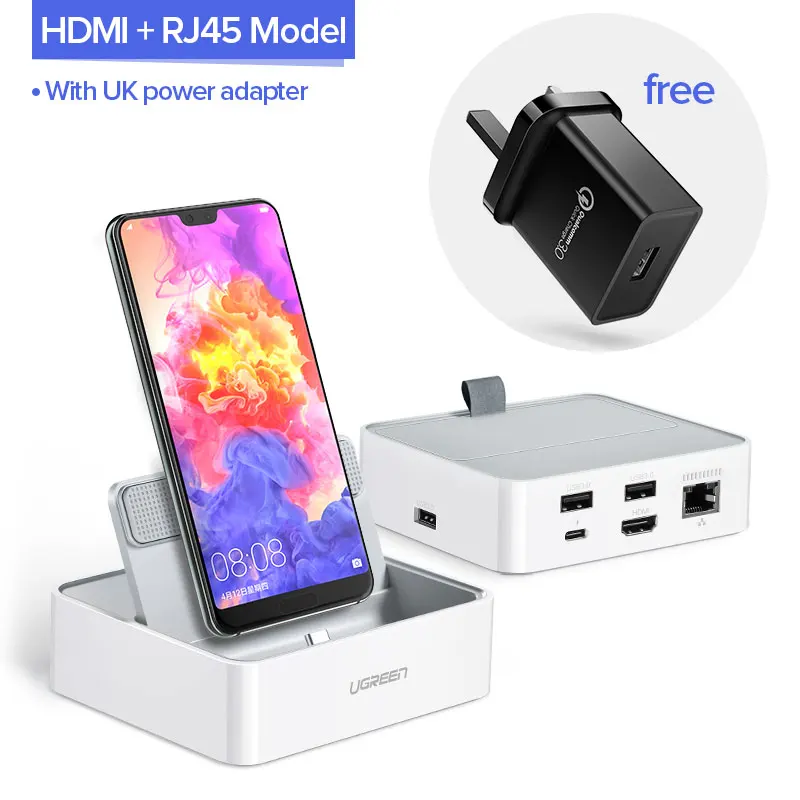 Ugreen USB C концентратор Тип C 3,0 концентратор HDMI адаптер для huawei Коврики 20/10/10 Pro P20/P20 Pro USB-C док-станция Тип C концентратор USB - Цвет: HDMI RJ45 US Plug