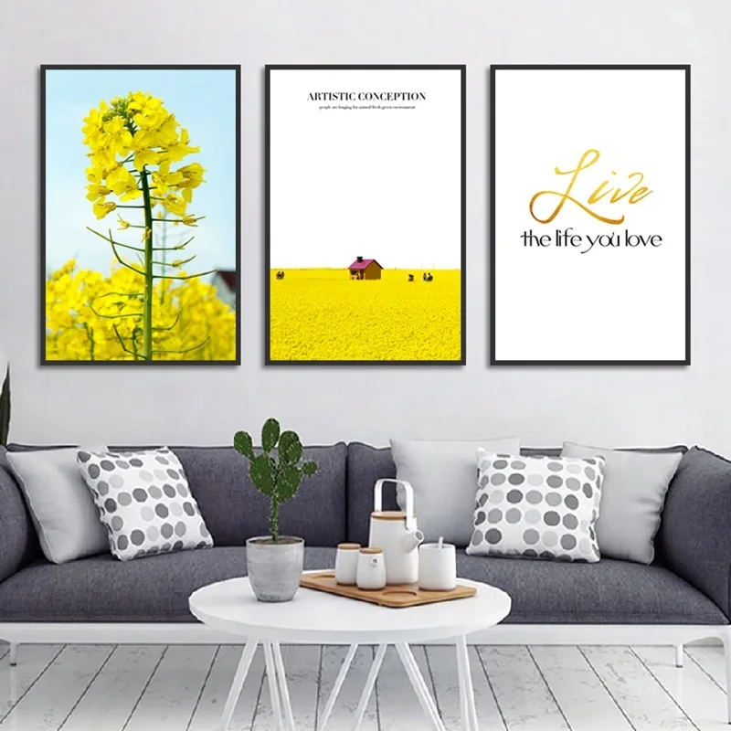Nordic Small Fresh Rape Flower Living Room Painting Modern Home Decoration Wall Art Pictures Modular Canvas Posters and Prints | Дом и сад