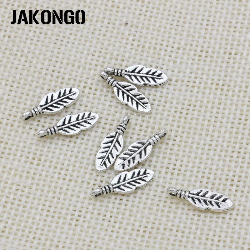 JAKONGO античное посеребренное перо Лист Подвеска для изготовления ювелирных