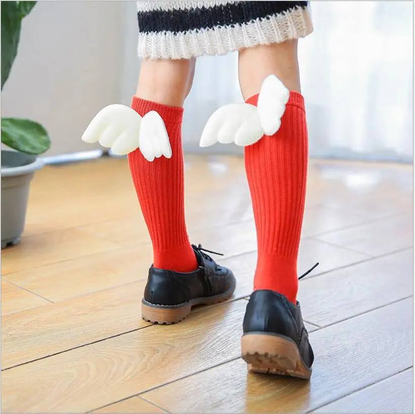 

Милые детские носки с крыльями ангела, весенне-осенние хлопковые длинные носки для девочек, мягкие гольфы до колена для малышей 0-9 лет, Детск...