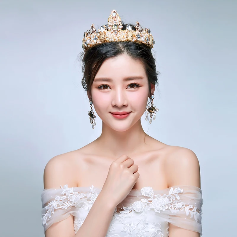 Винтаж барокко Queen Диадемы Корона со стразами Имитация Перл Ретро Свадебные