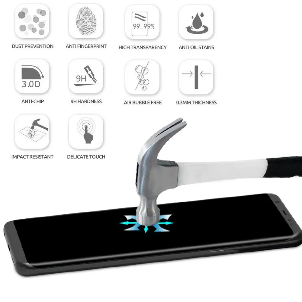3D Полный Клей протектор экрана из закаленного стекла для Samsung Galaxy S8 S9 Plus Note 8