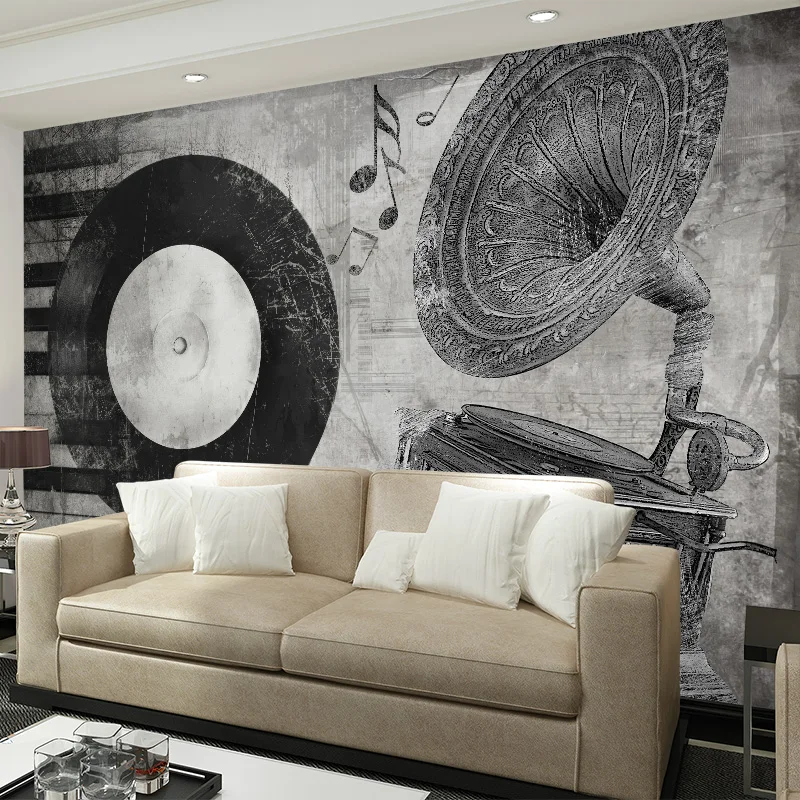 

Custom 3d mural black white music instrument wallpaper living room bedroom music studio dining room backdrop CD wallpaper mural