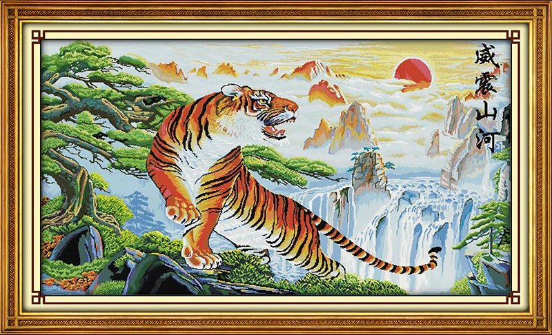 

Tiger roars towards the world Animal cross stitch kits white 11ct printed embroidery DIY handmade needle work wall home decor