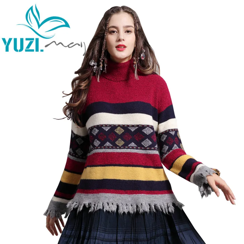 Свитер женский в полоску Yuzi.may новый хлопковый шерстяной вязаный с высоким