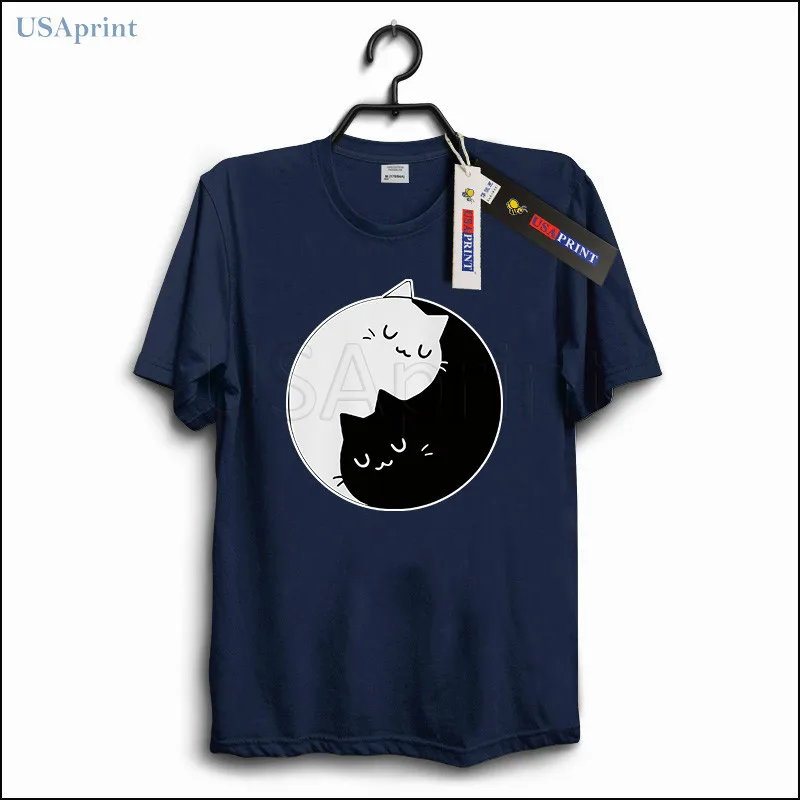 USAprint Hipster Clothing Men Yin Yang Cats T Shirts Funny Fit Cotton Tops Clothes Animal Art Tees Male Short Sleeve Summer | Футболки и