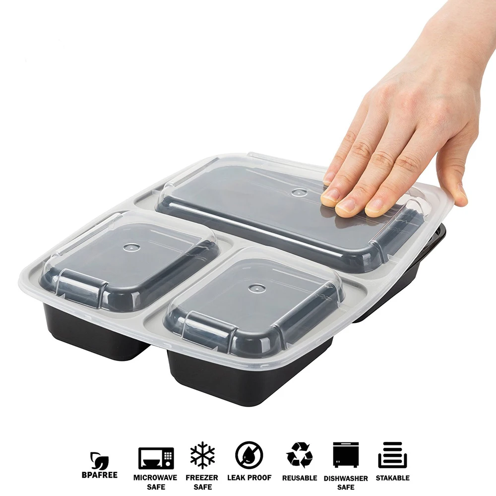 KHTO контейнеры для хранения продуктов с крышками Bento Box Ланч-бокс для пикника коробка для хранения продуктов микроволновая печь и мыть в посудомоечной машине - Цвет: 3 Compartment 35oz
