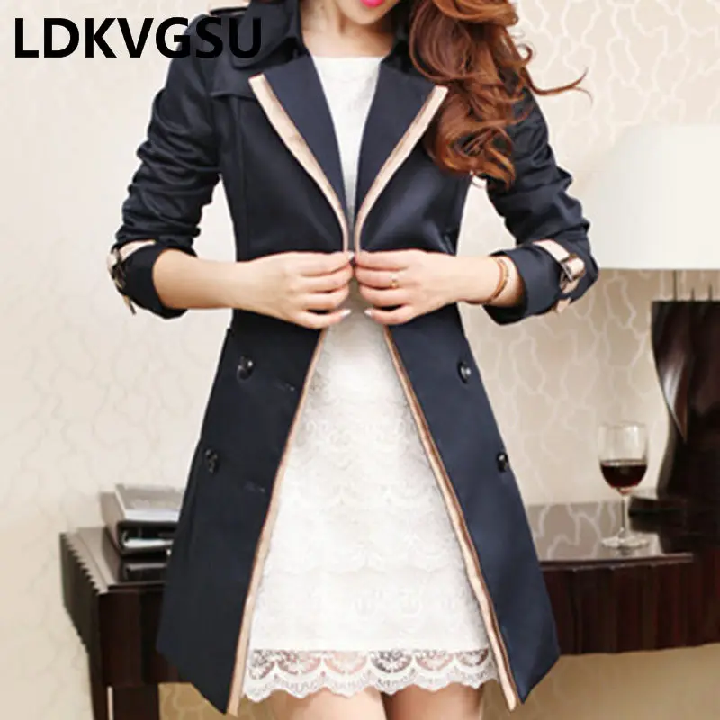 2019 Spring Autumn New Fashion Slim Long Double Breasted Trench Coat For Women Solid Color Lapel Belt Waist Windbreaker Is1641 | Женская