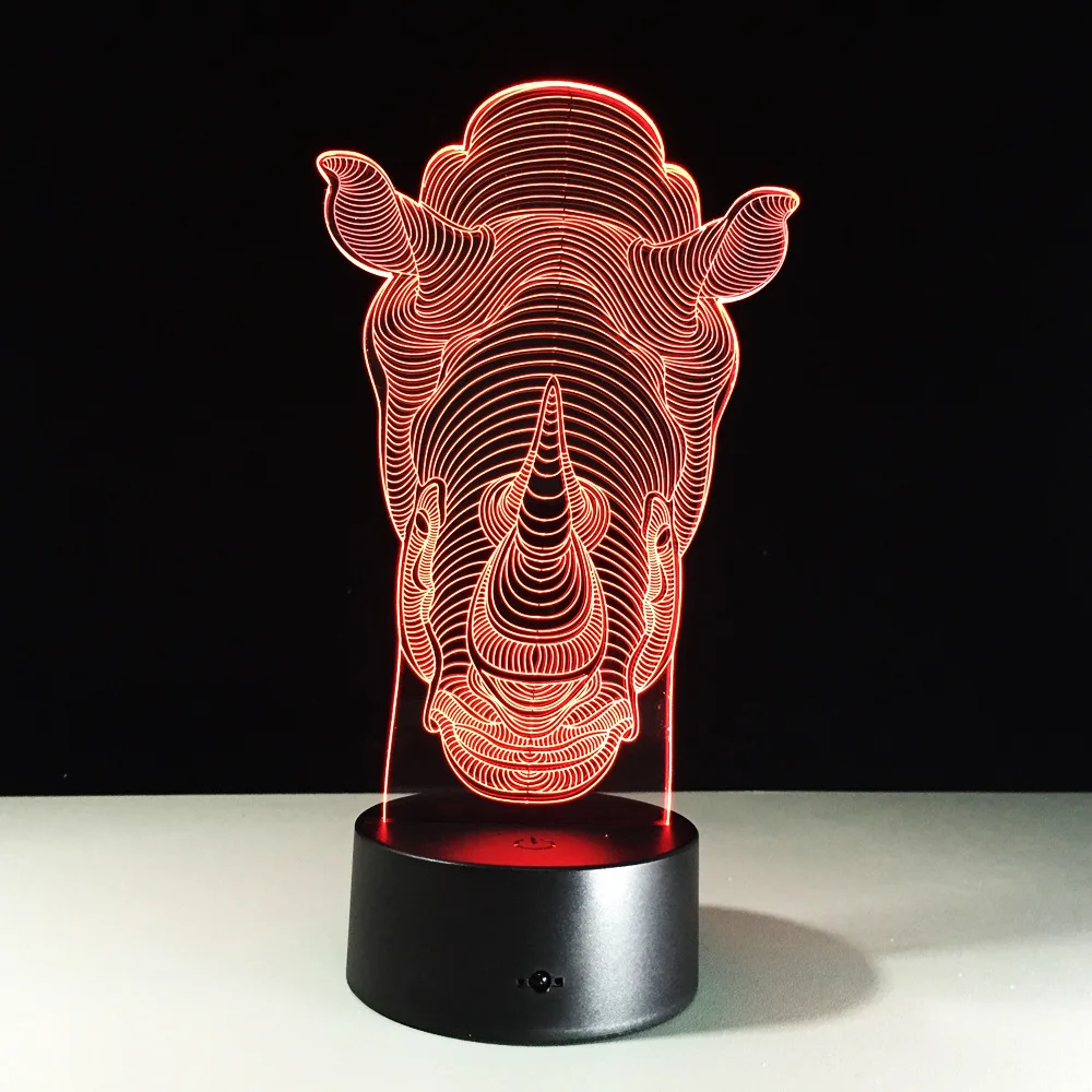Новинка Led Usb 3d лампа мини светодиодный светильник s на батарейках Rhino цветная 3D