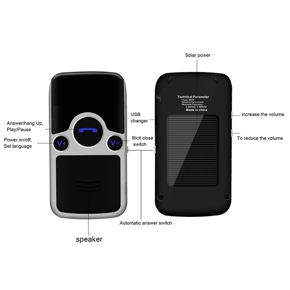 HEVXM Hands Free Bluetooth автомобильный комплект Солнечный два телефона подключен автоматический ответ Bluetooth Питание Bluetooth беспроводной динамик