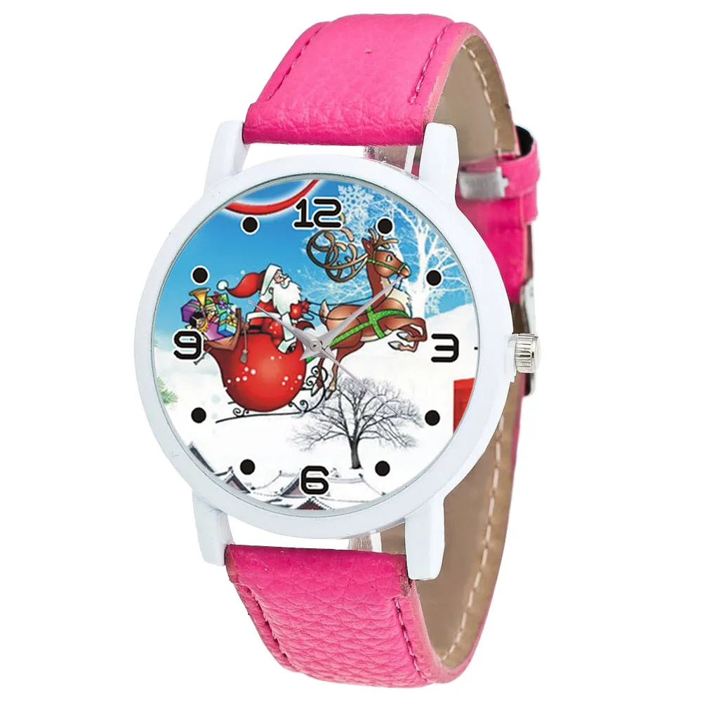 Hot Pink Xiniu для женщин часы Рождество алмаз кожаный ремешок аналоговые кварцевые Vogue наручные часы Gif Санта Клаус Стразы#2 - Цвет: Hot Pink
