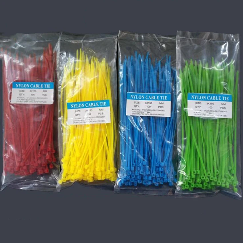 

Hot selling 100PCS/bag 3*150mm width 2.5mm Colorful Factory Standard Self-locking Plastic Nylon 6'' Cable Ties,Wire Zip Tie