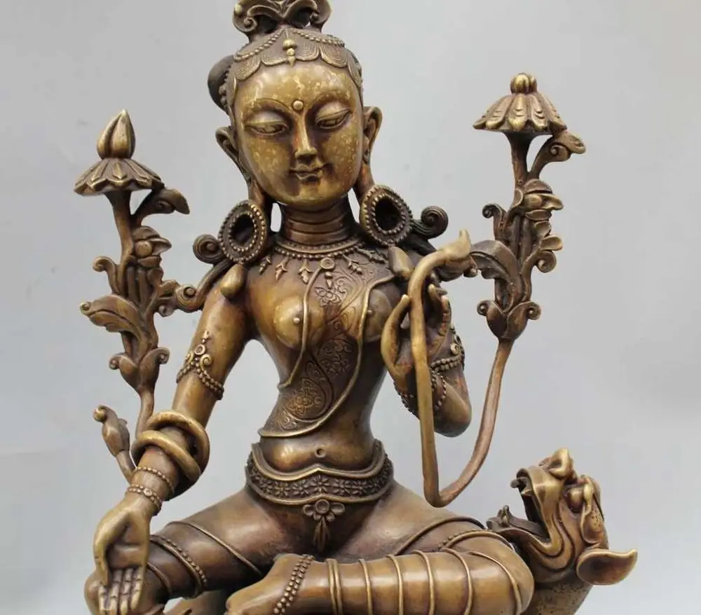 14 &quot тибет буддизм медь сиденья зверь зеленая тара просвещения статуя богини |