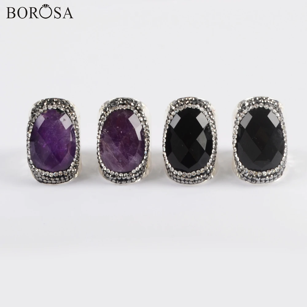 Кольцо BOROSA с драгоценными камнями 5 шт. модное посеребренное Стразы покрытием из