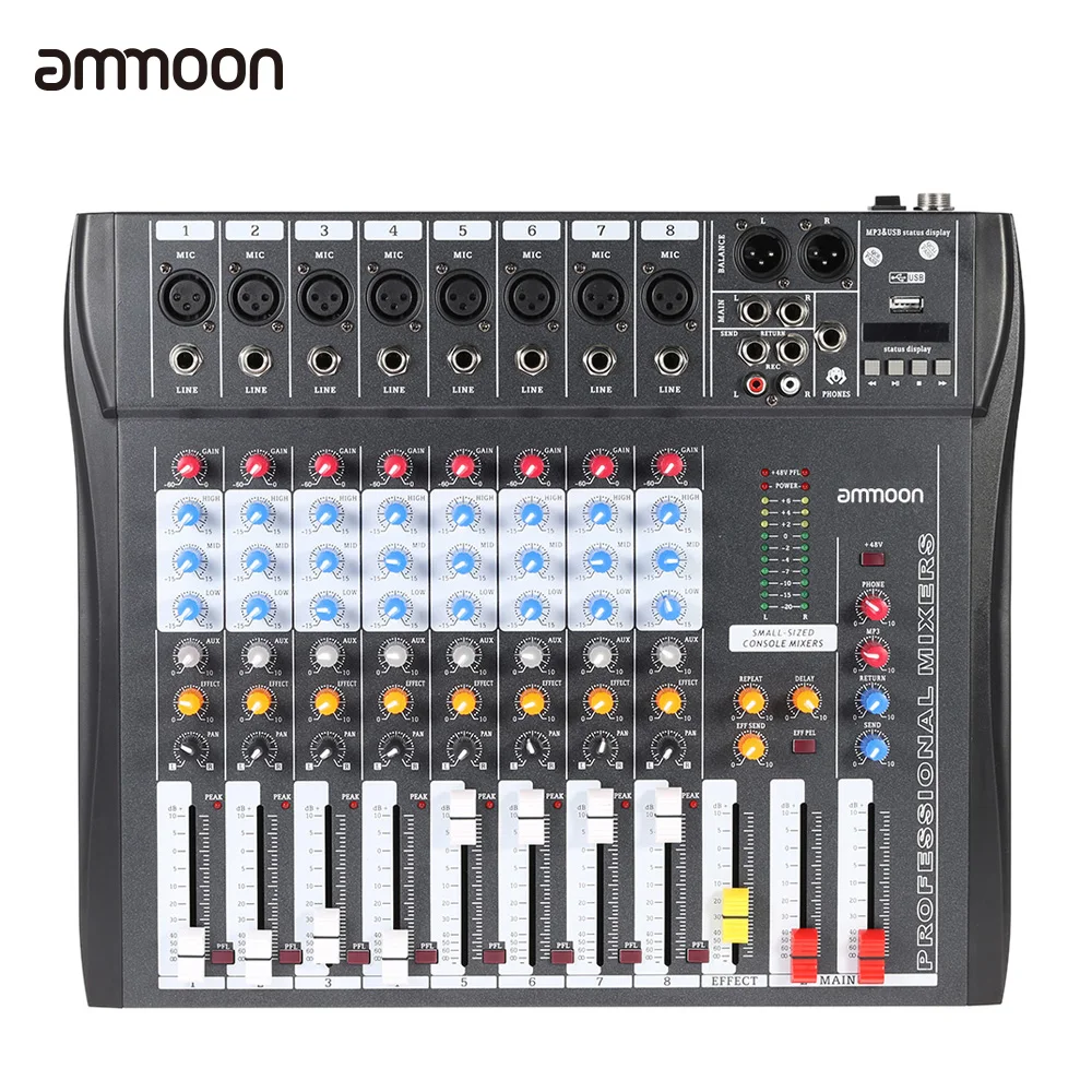 Ammoon CT80S USB 8 каналов цифровой микрофон линия аудио миксер консоль с 48В фантомная