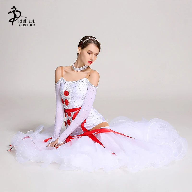 White Rhinestones Ballroom Dance Competition Dress Standard Modern Costume Waltz Luminous | Тематическая одежда и униформа