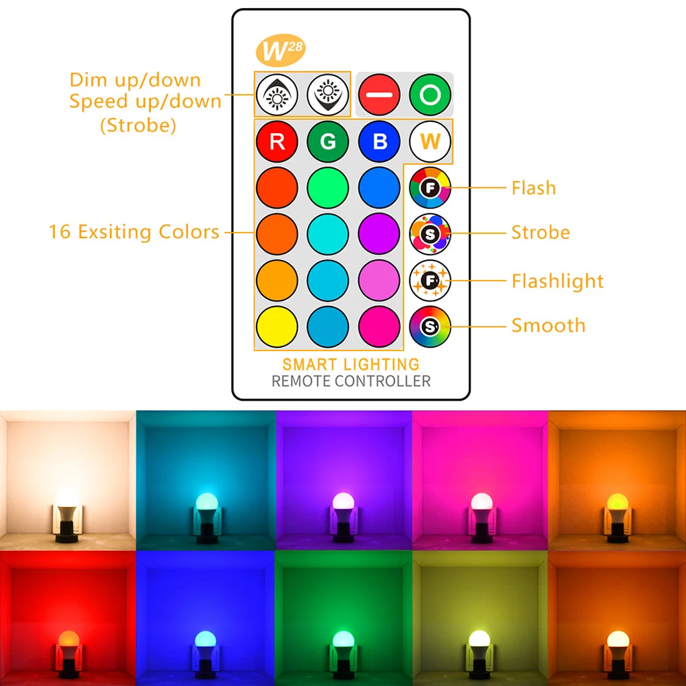 Светодиодная RGB-лампа E27 16 цветов декоративное освещение для дома стробоскоп