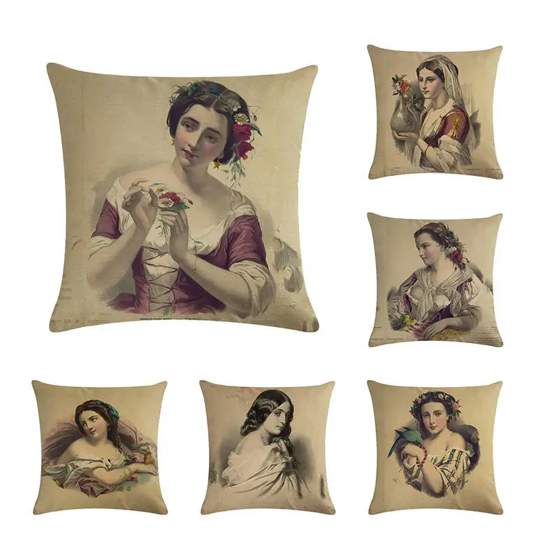 

Decorative throw pillow case cover square shape girls people Portrait de coussin cushion cover for sofa home almofadas ZY159