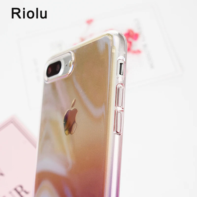 Colorful Cases For iPhone 6 6S Hard Ultra thin Luxury Cover 7 Plus Clear Case Color Gradient Phone Shell Blue Ray |