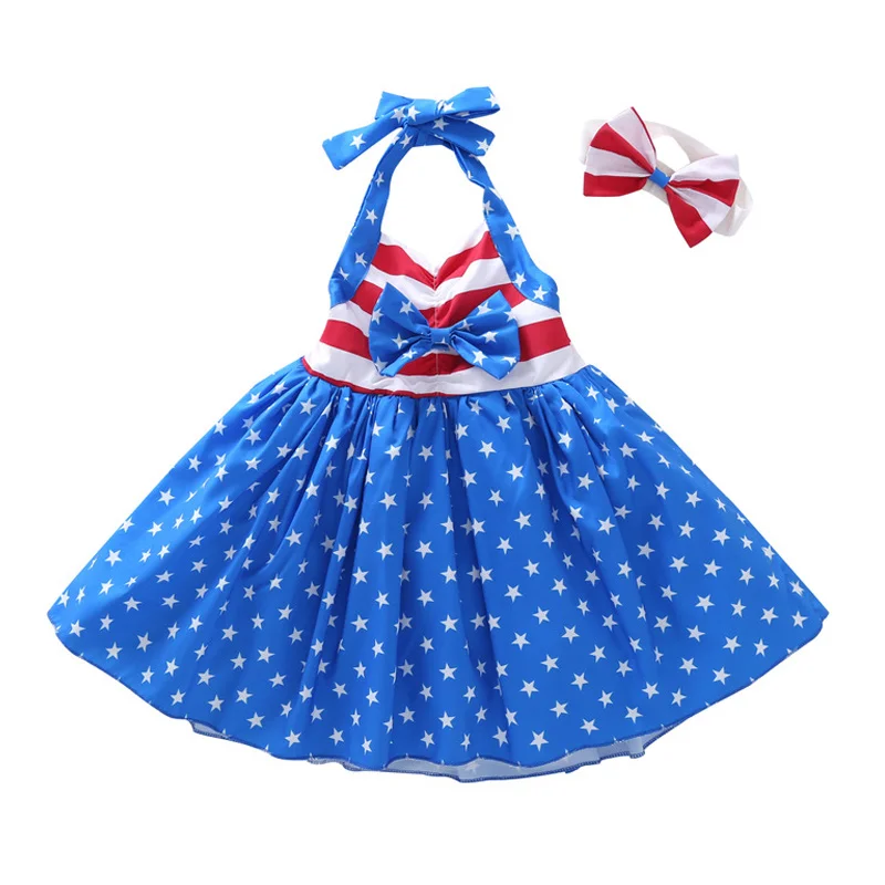 Детское платье с лямкой на шее для девочек летнее открытой спиной и бантом в
