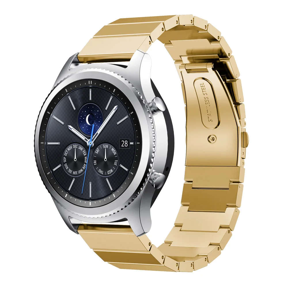 Золотой Ремешок для часов из нержавеющей стали для samsung gear S3 классический металлический ремешок для gear S3 Смарт-часы 3 звеньев ремешок для часов с регулировкой тоже - Цвет ремешка: Золотой