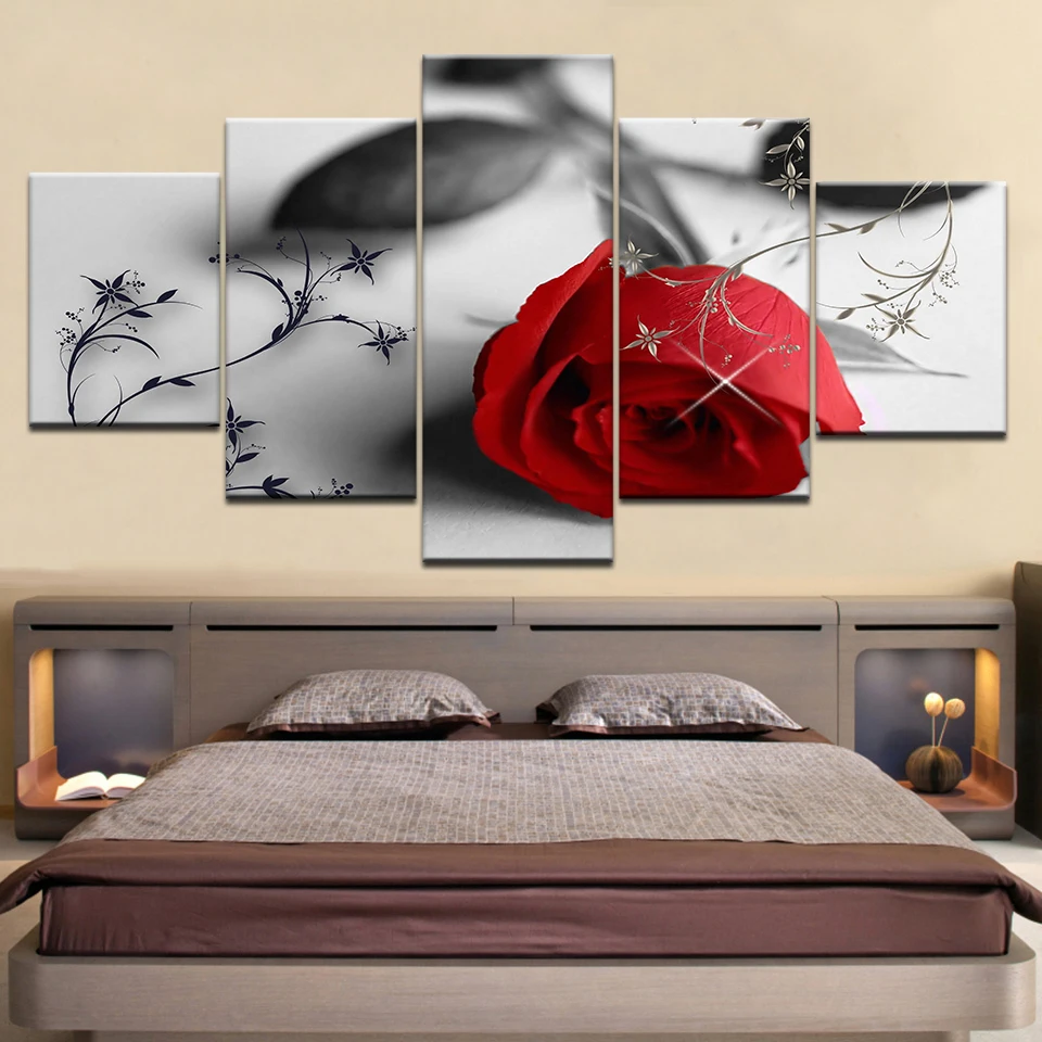 5 панелей/шт. HD принт YSDAFEN красивые красные розы цветы современные настенные