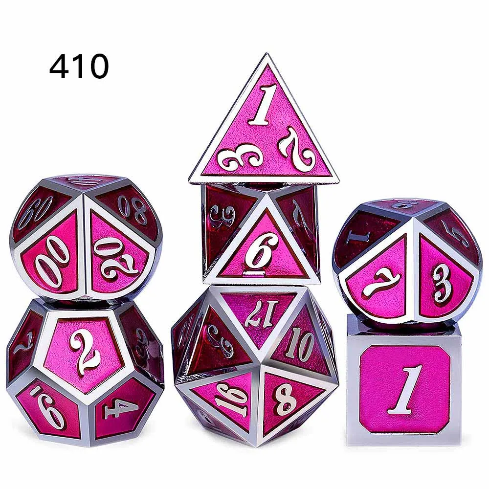 410 DnD металлические кости RPG MTG кубики курсивом шрифт кости включают кости мешочек разные цвета D4 D6 D8 D10 D12 D20 - Цвет: 410