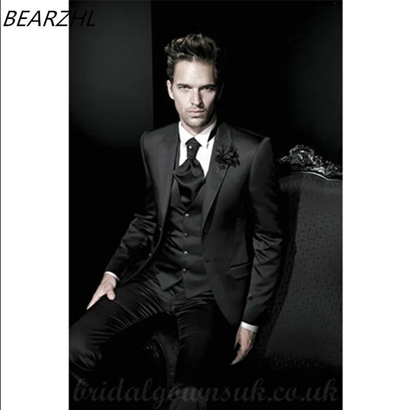 

Wedding Suits For Groom Tuxedos Shiny Black Men High Quality 3 Piece Formal Wear 2021