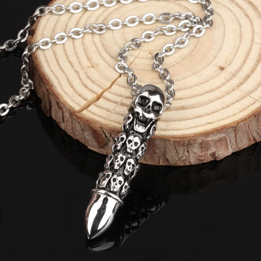 Ожерелье Нержавеющей Стали 316L Скелет Pattern Пуля Форма Подвеска Titanium Звено Цепи