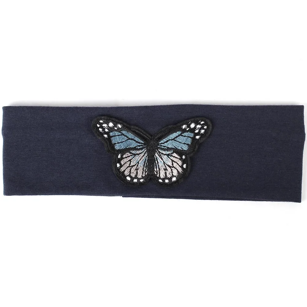 Gray Dark Navy Geebro Детские Девочки волосы группы детей бабочка Детская повязка на голову тюрбан из хлопка плоская эластичная лента для волос аксессуары для волос DT723 - Цвет: Gray Dark Navy