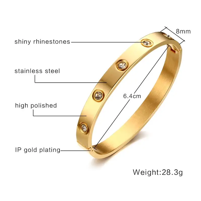 Vnox моды Кристалл Браслет-манжета золото-цвет браслет Браслеты нержавеющей стали
