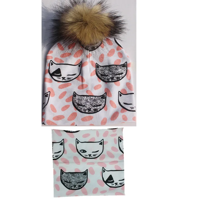cat hat set Г. Новые брендовые Детские вязаные шапки, комплект с утепленным воротником, с рисунком панды, Бэтмена, хлопковая детская шляпа, шарф, комплекты - Цвет: cat hat set