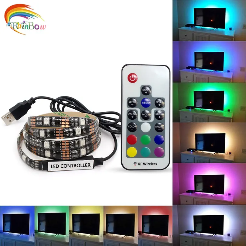 DC5V USB светодио дный полосы 5050 RGB Гибкие Light 1 м ТВ фонового освещения клейкая лента