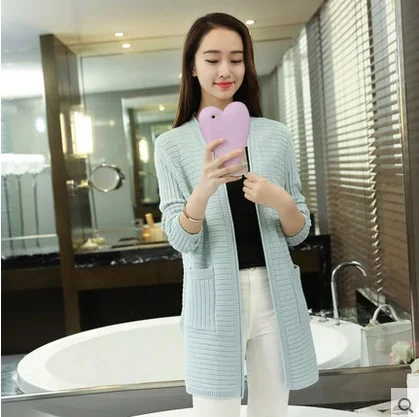 Женский трикотажный кардиган с длинным рукавом и v-образным вырезом Корейская