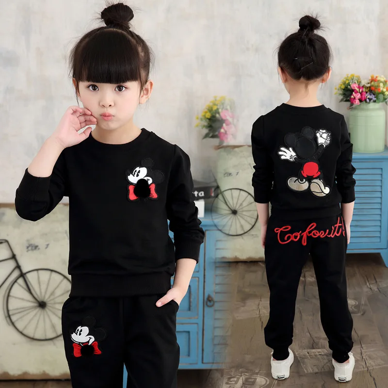 3-11Year Autumn Boy Hooded Clothes Girl Warm Cotton Clothing Sets Sweatshirt Pant 2pcs Fashion Children Sports Suit Mickey Print | Детская