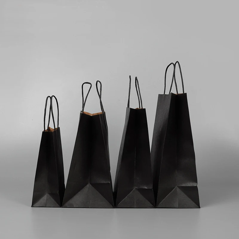 Перерабатываемый 10 шт черный бумажный мешок для покупок подарков 7 размеров