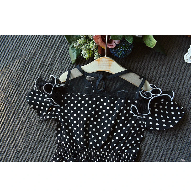Girls Dresses 2020 Summer New Children's Clothing Round Neck Strapless Wave Mesh Stitching Wooden Ear Dress | Детская одежда и