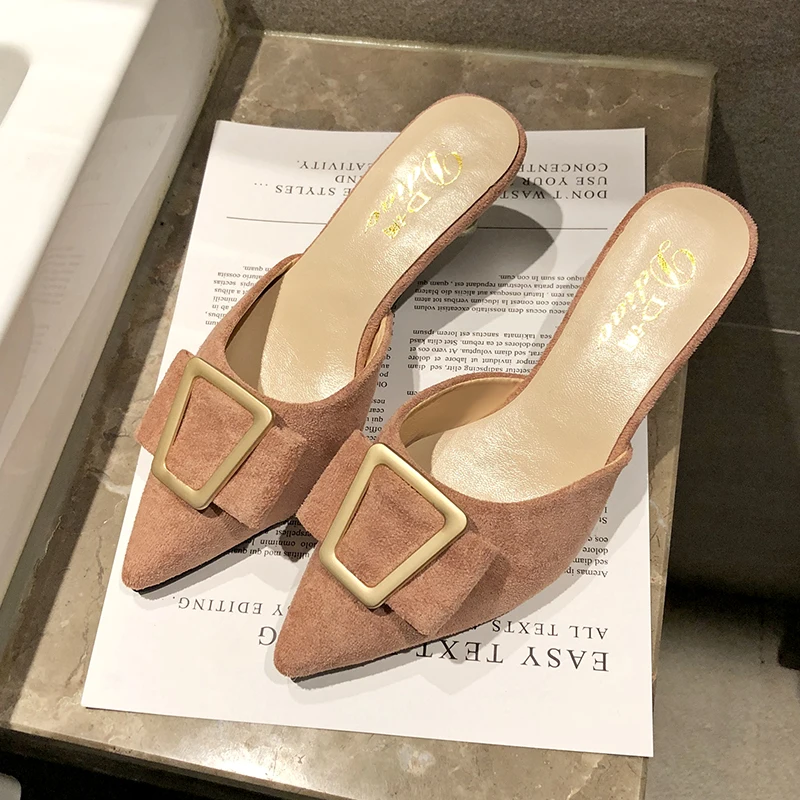 Candy Color Pumps Pointed Toe Mule Slides Thin Heel Casual Sandals Outdoor All-Match Ladies lazy Shoes size 35-40 | Обувь