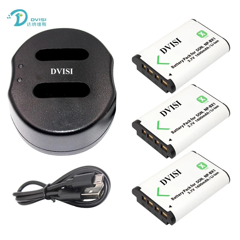 3 шт./компл. NP-BX1 NP BX1 батарейки для камеры с двойным USB-зарядным устройством Sony