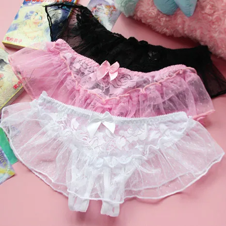 

Japanese Cute Princess lace skirt flying edge sexy hot transparent mesh T pants ladies underwear string culotte femme majtki