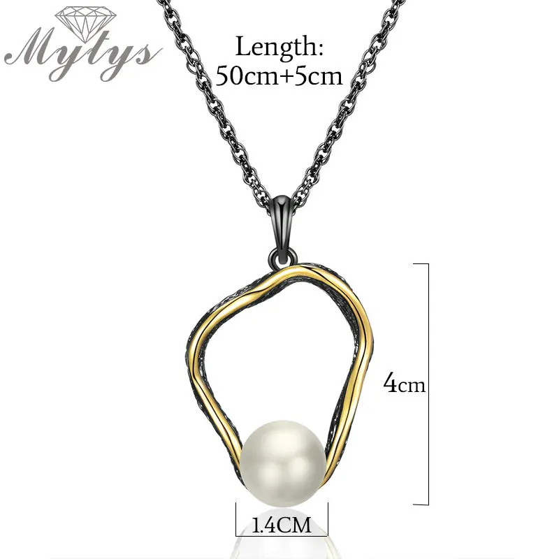 Mytys Retro Antique Black Popcorn Chain Hollow Pendant Necklace Pearl Embellish Gold Wire Frames Vintage Jewelry CN518 | Украшения и